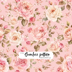 Blush Pink Rose Watercolor Digital Paper | Romantic Vintage Floral Seamless Pattern | Cottagecore Shabby Chic Fabric Print | Printable Scrap