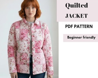 PDF-mönster för quiltad lapptäcksjacka – Nybörjarvänligt sömnadsmönster – Direkt nedladdning – Quiltad jacka för dam