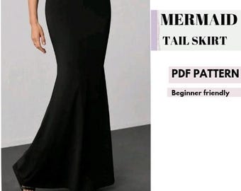 Sömnadsmönster för sjöjungfrukjol i PDF-format | Fiskstjärtskjol med hög midja | Elegant kjol för kvinnor | Digital nedladdning