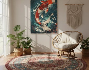 Koi Fish Poster - Japanese Wall Art - Orange Koi Print - Japandi Decor - Asian Fish Artwork