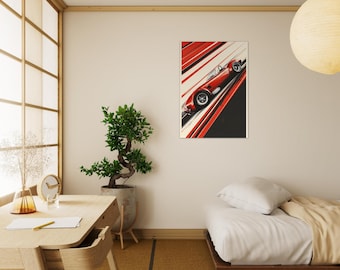 affiche de voiture de course vintage - art mural voiture de sport rétro - impression automobile classique - décoration murale voiture rouge