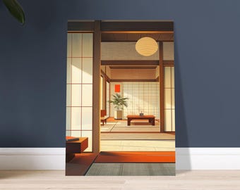 Japanese Zen Interior Poster - Minimalist Wabi Sabi Wall Art - Traditional Tatami Room Print - Calm Japandi Home Decor