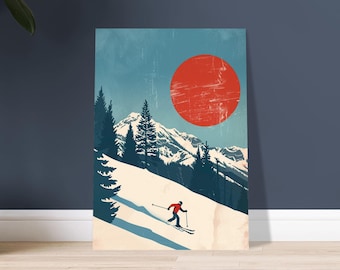 Vintage Ski Poster, Retro Winter Sports Wall Art, Alpine Mountain Illustration, Ski Resort Decor