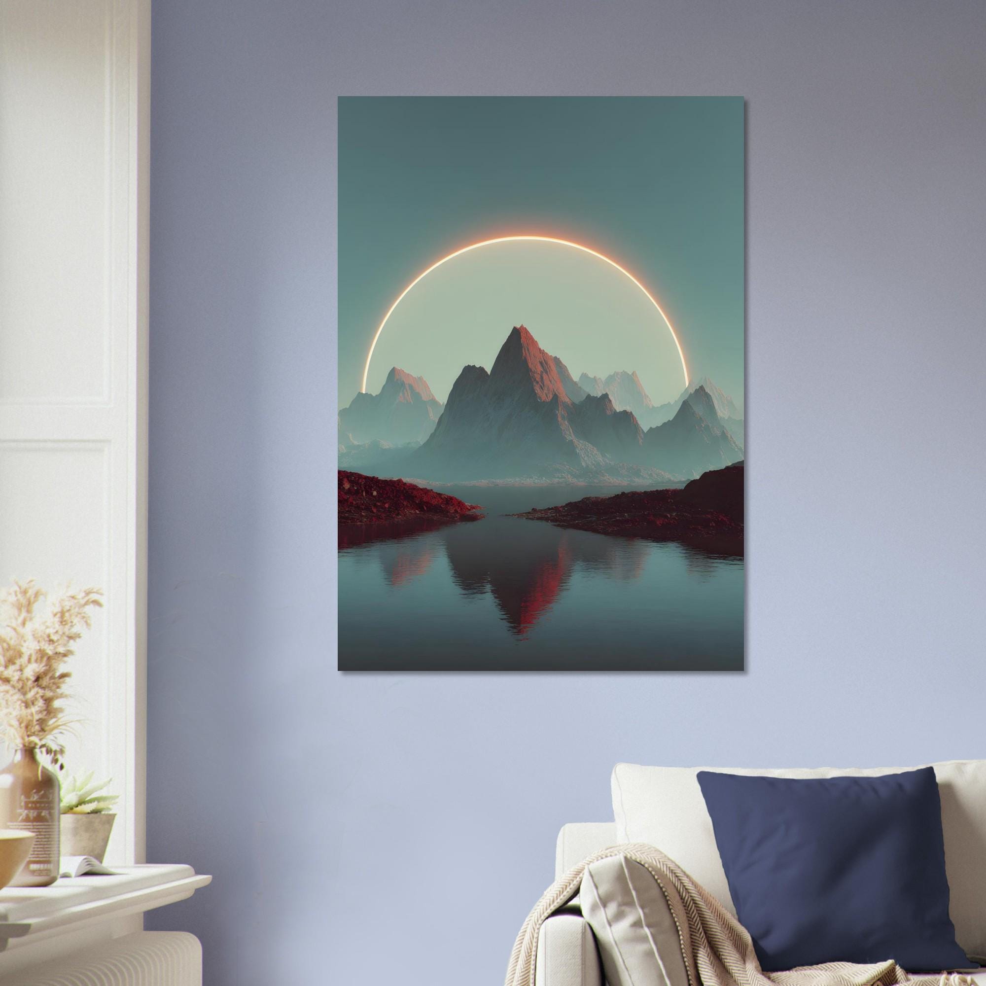 Mountain Landscape Art Print | Surreal Nature Wall Art | Teal Red ...