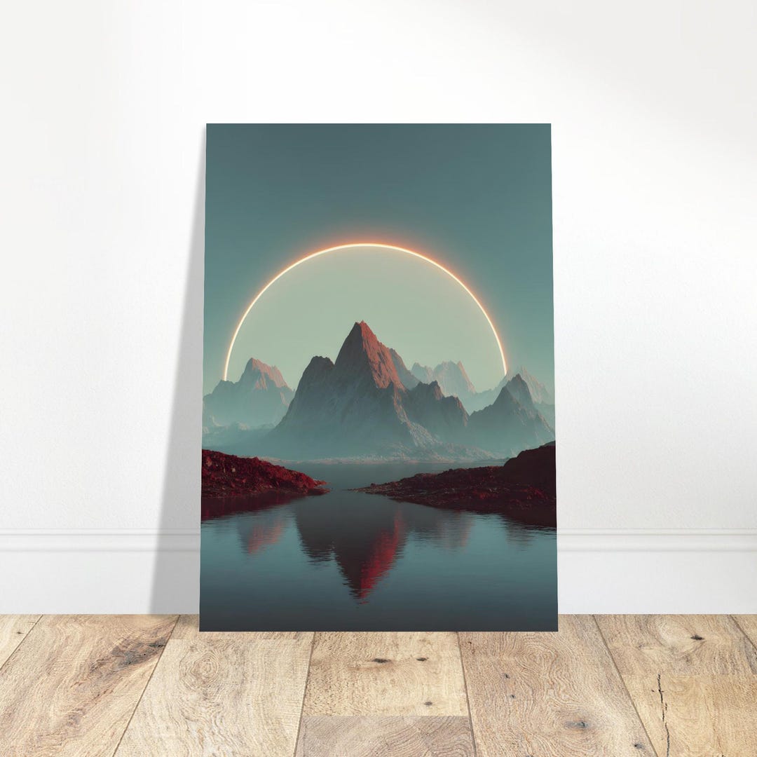 Mountain Landscape Art Print | Surreal Nature Wall Art | Teal Red ...