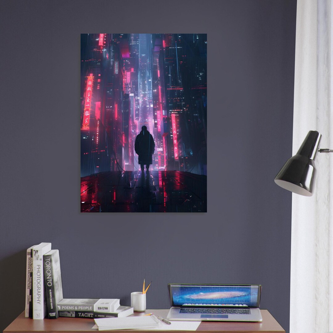 Lone Figure City Wall Art - Cyberpunk Alley Print - Futuristic Sci-fi ...