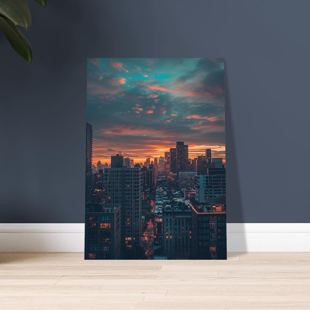 City Sunset Poster - Urban Skyline Wall Art Print - Modern Cityscape ...