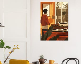 Poster tourne-disque vinyle - oeuvre d'art murale musique rétro - impression platine - décoration d'intérieur style Mid-Century