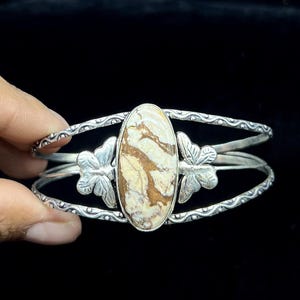 Titanium Shell Gemstone Cuff Bangle, 925 Sterling Silver Cuff Bracelet, Boho Jewelry