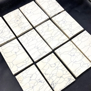 May include: A collection of twelve rectangular tiles arranged in a grid. Each tile features a cream-colored base with a distinct network of dark grey, web-like veining patterns that resemble natural stone or marble textures across the surface.