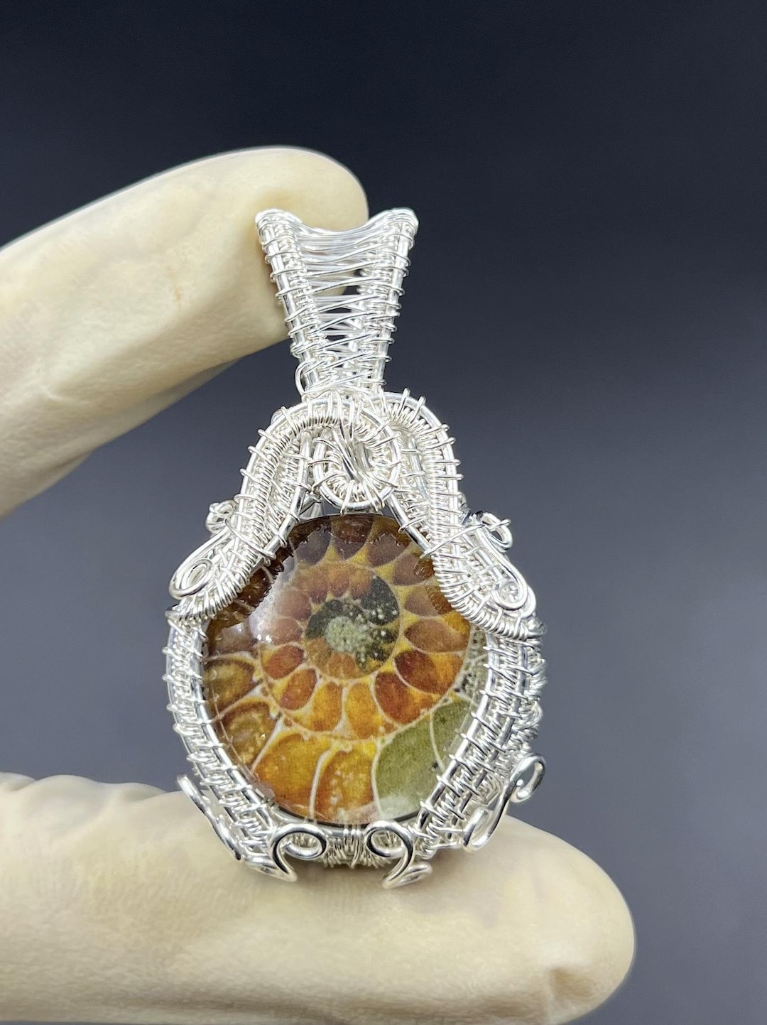 Metal Wrapped Shells Silver Wire Wrapped Ammonite Shell Gemstone Pendant, Handcrafted ...