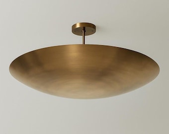 Handmade Brass Dome Chandelier, Mid-Century Modern Flush Mount Light Fixture
