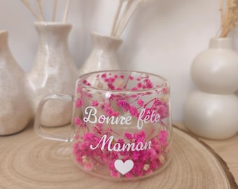 Tasse Personnalisée Fleur Séchée – Mug Prénom Personnalisé – Cadeau Femme Original – Tasse Fleur – Cadeau Anniversaire