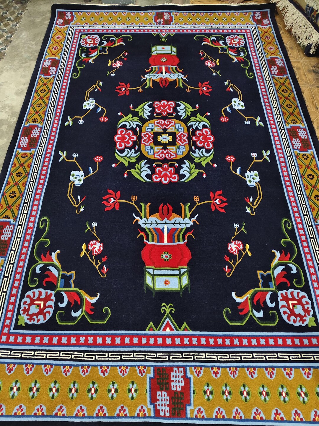 Traditional Korean Rug Handwoven Tibetan Style Rug | Asian Floral Symbol Carpet | Traditional ...