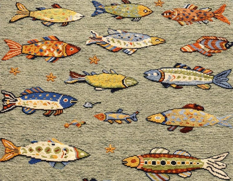 Fish Identification Rug Hand Knotted Wool Fish Rug, Coastal Green Nursery Carpet - Etsy