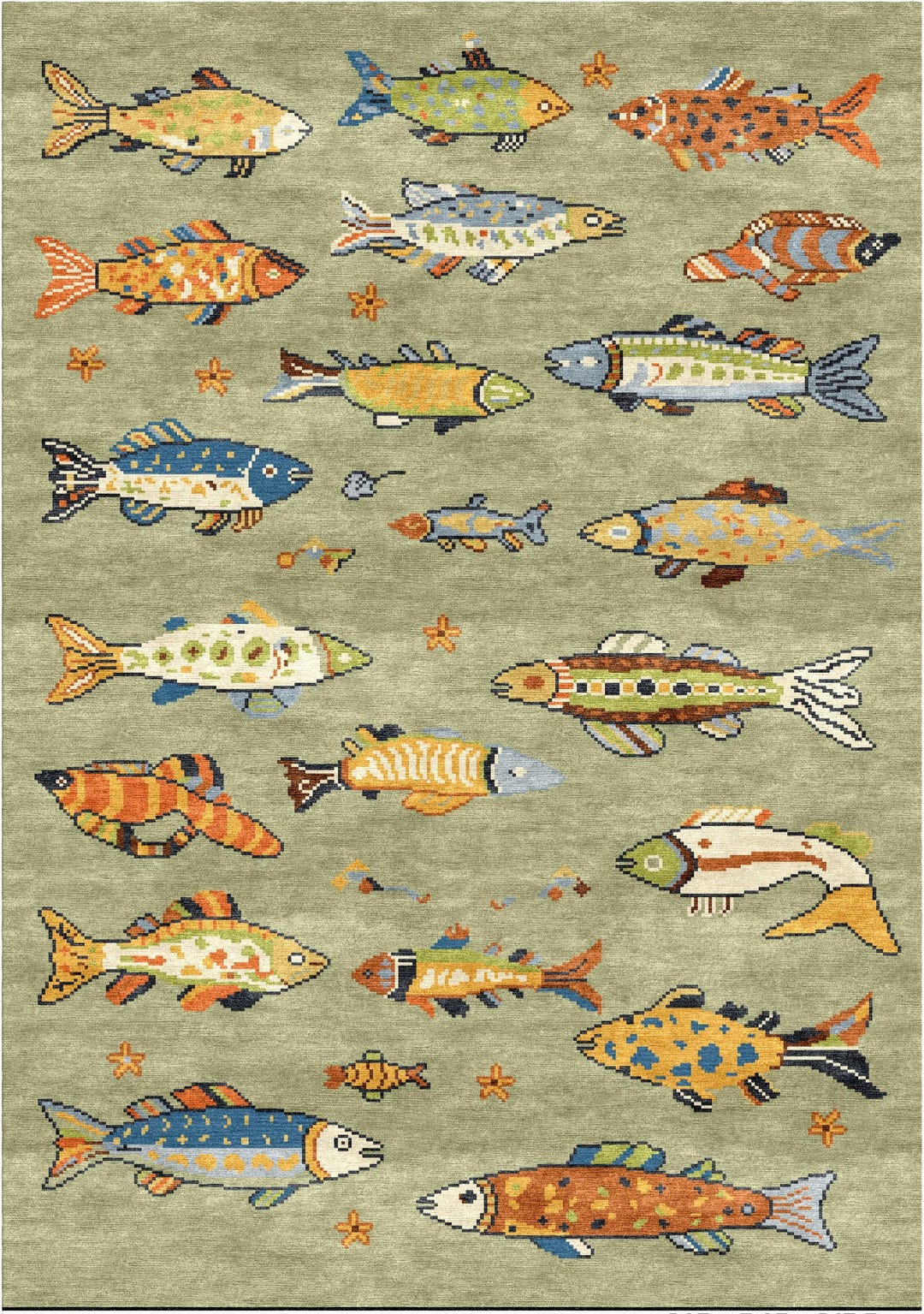 Fish Identification Rug Hand Knotted Wool Fish Rug, Coastal Green Nursery Carpet - Etsy
