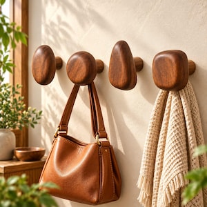 Wandhaken van walnoothout, houten kapstokhaken, Scandinavische halhaken voor jassen, tassen, hoeden en handdoeken