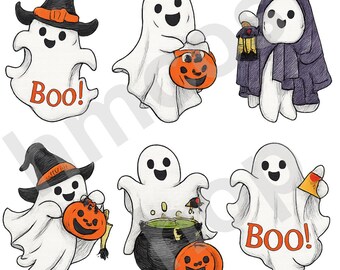 Kawaii Halloween Ghost Clipart | Spooky Pumpkin PNG (Digital Download)
