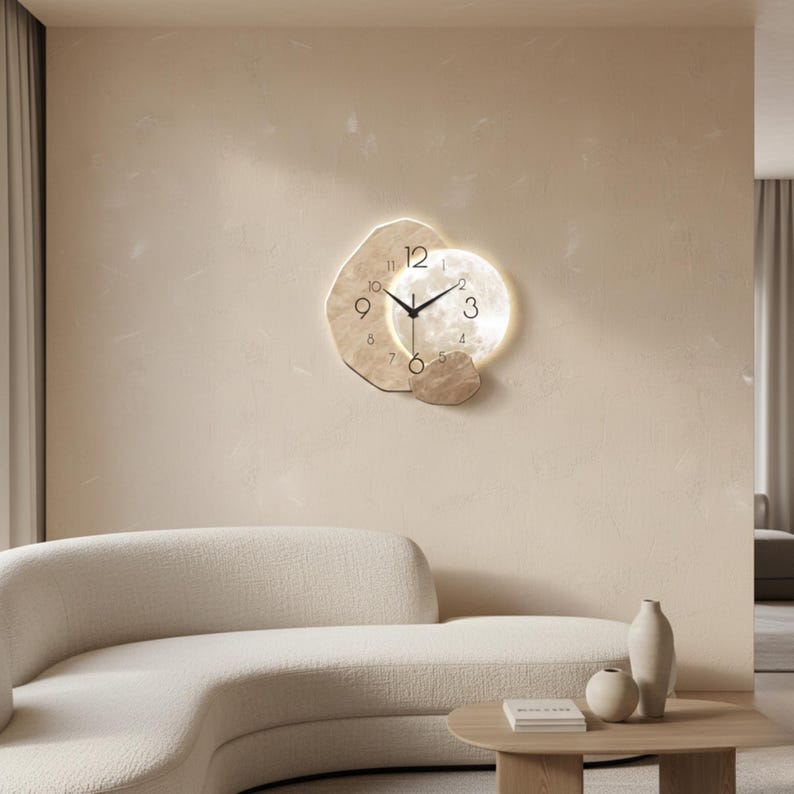 Irregular Stone Wall Clock – Modern Beige Minimalist With Soft ...