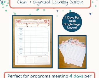 Preschool Weekly Lesson Plan – 4 Days Per Week Printable – Single-Page Planning Tool