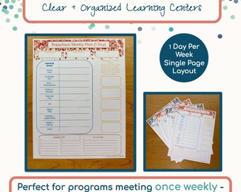 Preschool Weekly Lesson Plan - 1 Day Per Week Printable - Single Page Planning Tool