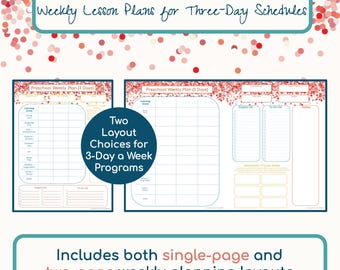 Preschool Weekly Lesson Plan Bundle – 3 Days Per Week Printable – Single & Two-Page Planning Tools