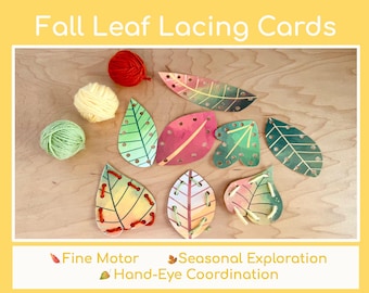 Fall Leaf Lacing Cards:  Preschool Fine Motor Printable Activity