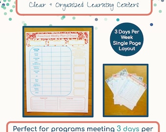 Preschool Weekly Lesson Plan – 3 Days Per Week Printable – Single-Page Planning Tool