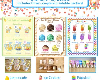 Dramatic Play Bundle Printable for Preschool & Kindergarten | Lemonade Stand, Ice Cream Shop and Popsicle Stand