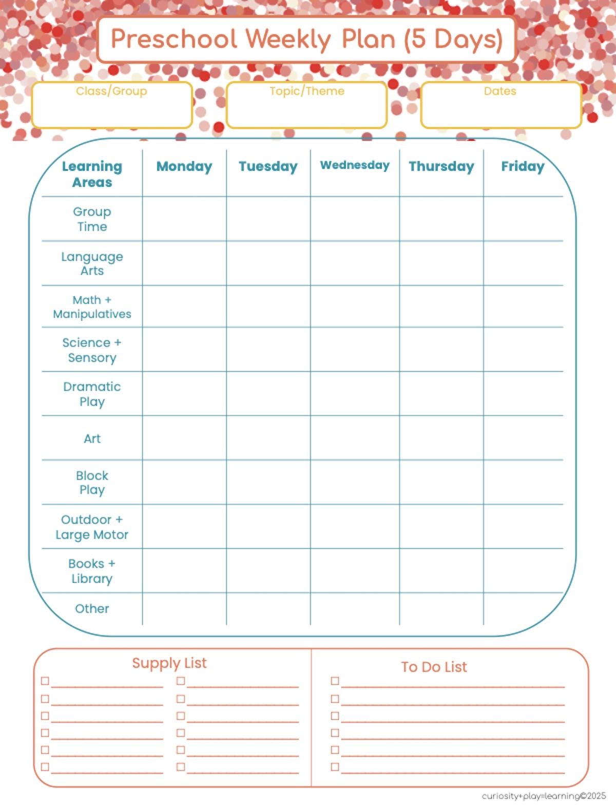 Preschool Weekly Lesson Plan Bundle – Single-page Printables – 1–5 Day ...