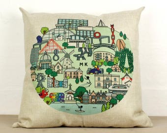 Milton Keynes Illustrated Cushion | MK Cushion | Bletchley | Stony Stratford | Wolverton