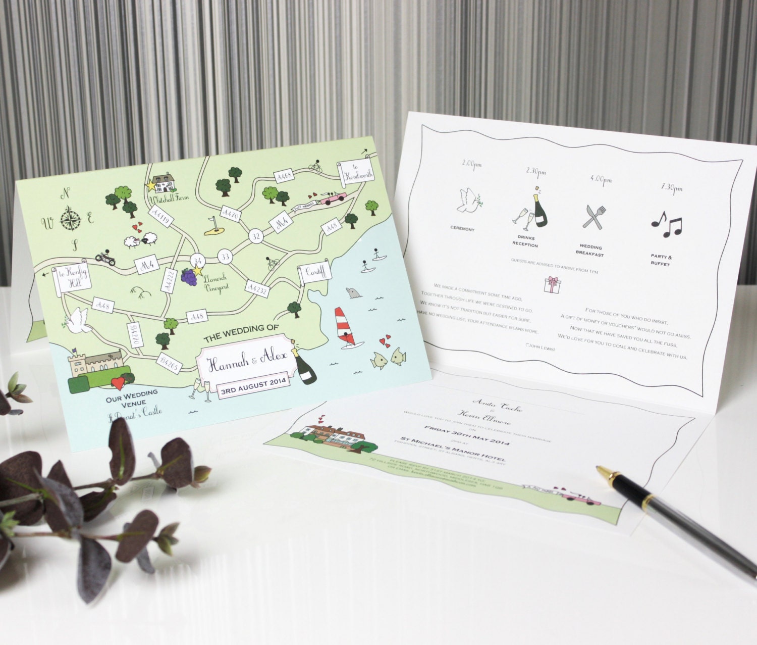 Custom Map Folded Card Wedding Invitations | Unique Invitation | Travel ...