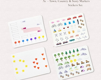 Stickers - Town, Country & Story Markers Set A1 | Make your own map stickers | Bullet journal stickers | Planner stickers