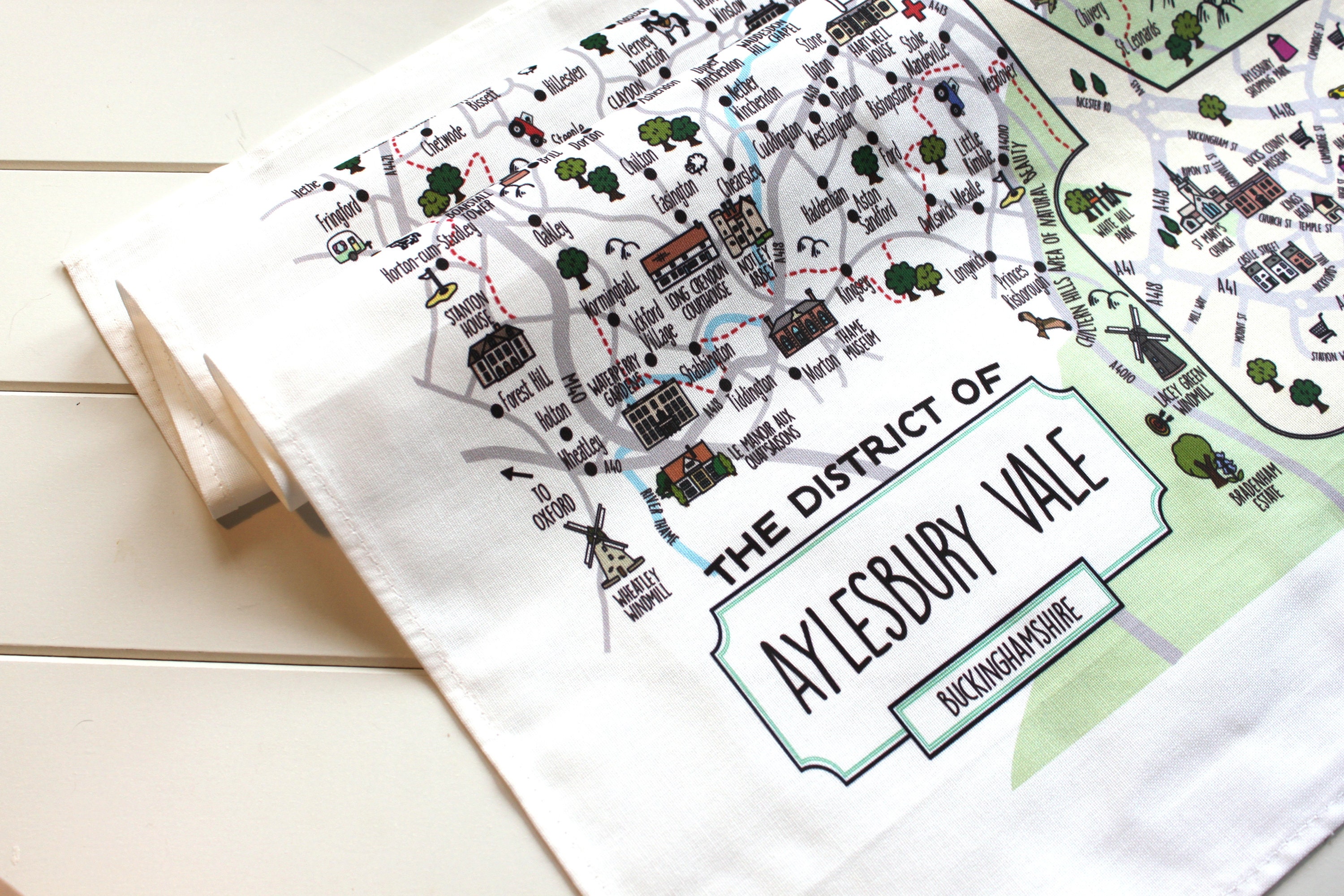 Aylesbury Vale Gift Map Tea Towel Map Gift Leighton Buzzard Bicester