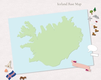 Iceland Base Map Poster (various sizes) | Sticker Map print A3 A2 A1