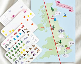 Make Your Own UK Map | Travel gift or document travel memories on an illustrated sticker map | Wall decor or family activity