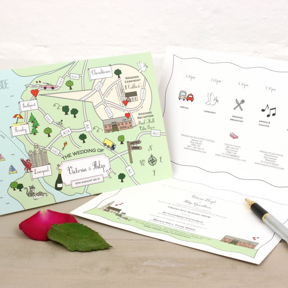 Map Folded Wedding Invitations
