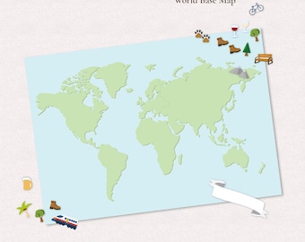 World Base Map Poster (various sizes) | Sticker Map print A3 A2 A1