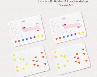 Stickers - Scrolls, Bubbles & Location Markers set | Bullet journal stickers | Planner stickers | Scrapbooking stickers