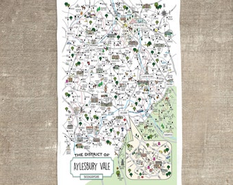 Aylesbury Vale gift map tea towel | map gift | Leighton Buzzard | Bicester | Buckingham | Bletchley | Dunstable | Milton Keynes