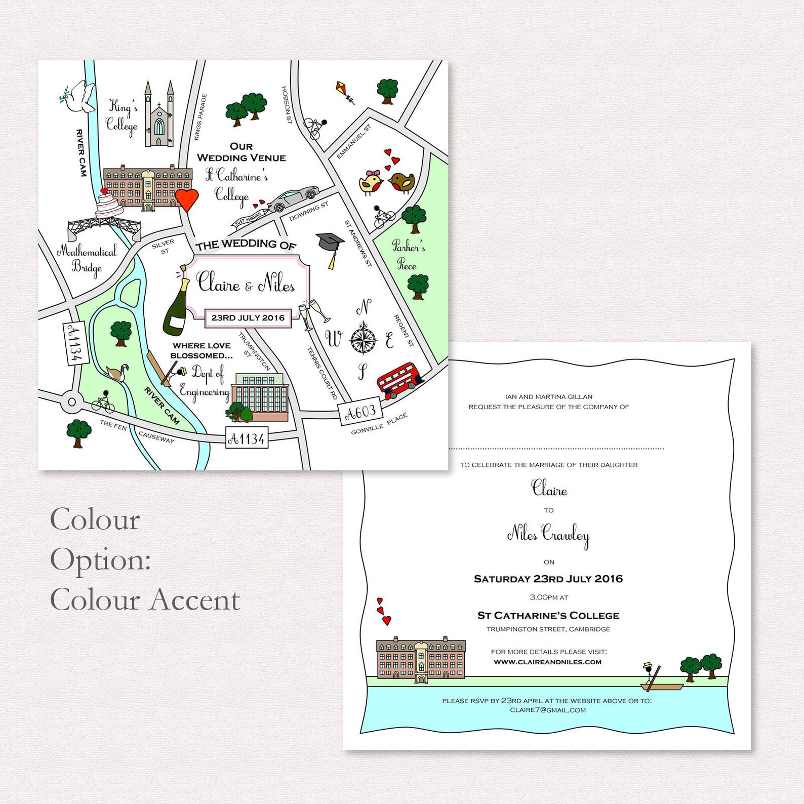 Printable Custom Map Wedding Invitation, Save the Date or Info Card - Colour Accent | Party ...
