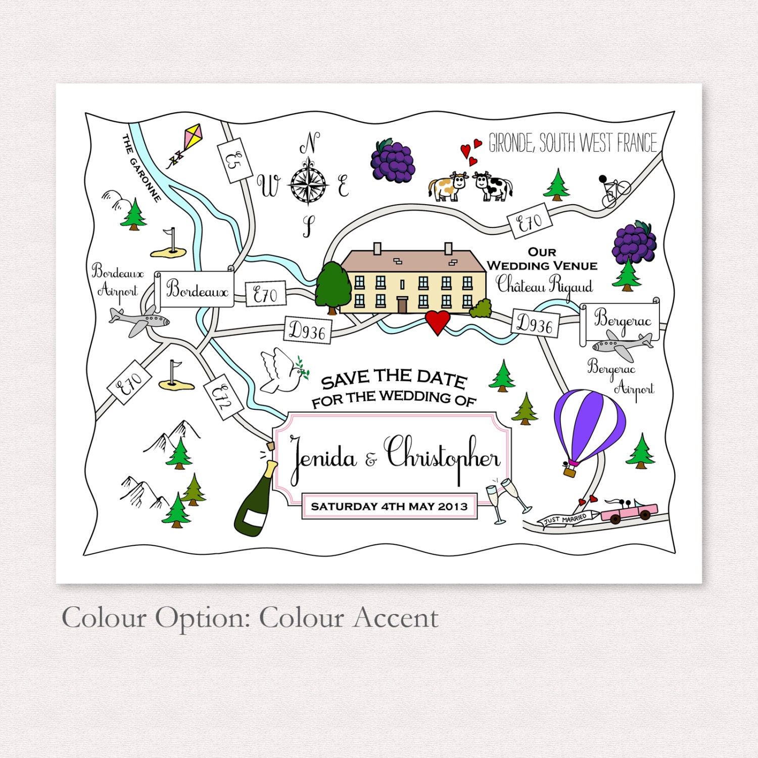 Printable Custom Map Wedding Invitation, Save the Date or Info Card