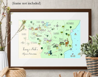 Custom Gift Map Mounted Print | Personalized Map | Hand Drawn Map | Travel Map | Anniversary Gift | Vintage Map | Map Design | Travel Gift