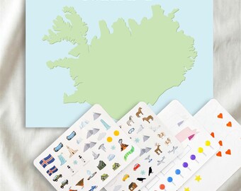 DIY Iceland Map and Sticker Set | Travel gift, Memories Wall Decor, collectible or family activity