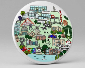 Milton Keynes Pocket Mirror 76mm | MK | Olney | Stony Stratford | Olney | Brickhill | Wolverton | Concrete Cows