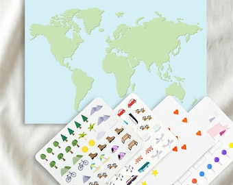 Make Your Own World Map | Travel gift or document travel memories on an illustrated sticker map | Wall decor, collectible or family activity