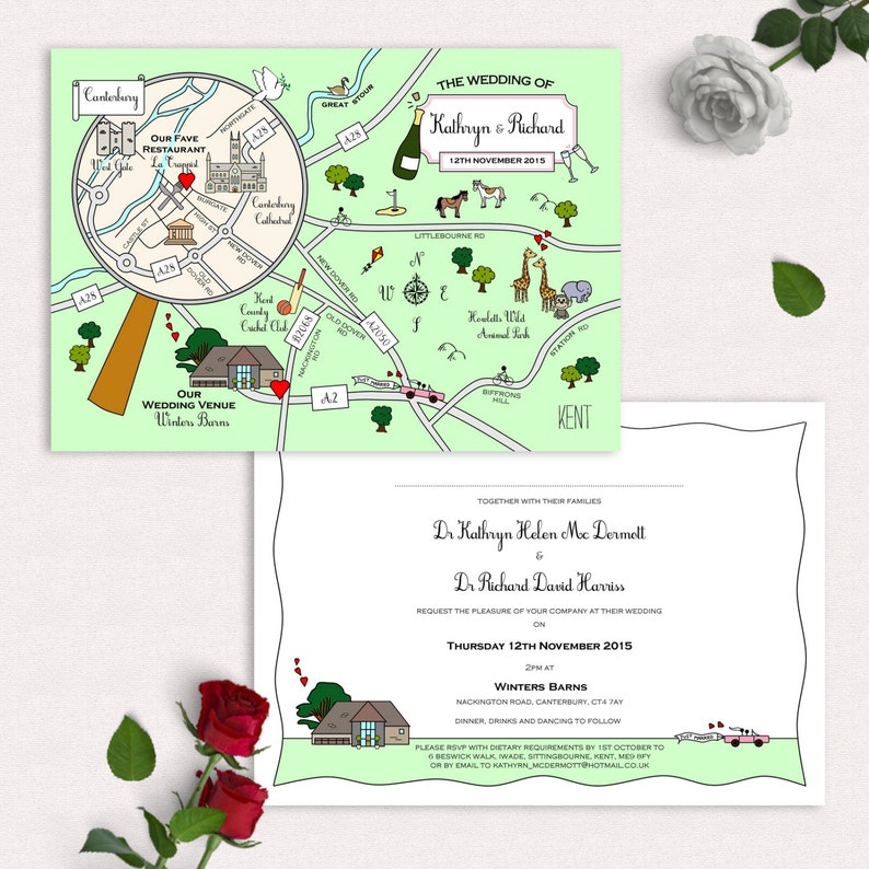 Custom Map Wedding Invitation or Info Card Full Colour | Etsy