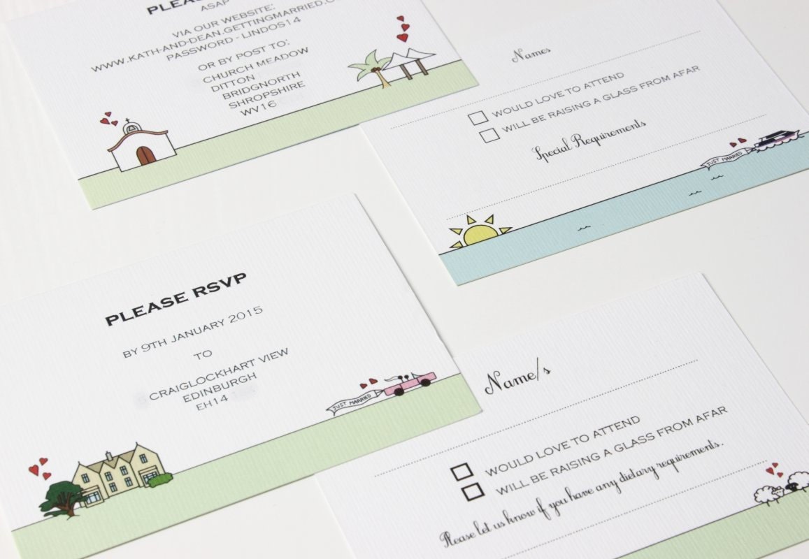 RSVP Cards Matching Cute Map Custom Venue Drawing - Etsy