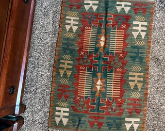 Tappeto kilim in lana tessuto a mano, tappeto tribale anatolico, arredamento boho vintage (2 x 4 piedi)