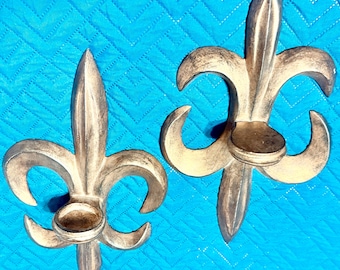 Set portacandele Fleur de Lis / Decorazione country francese in oro anticato